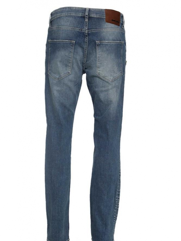 Jean παντελόνι μπλε, regular fit με ξεβάμματα και τεχνητές φθορές