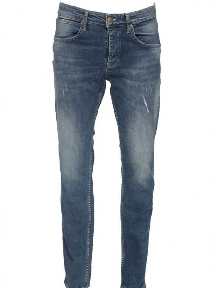 Jean παντελόνι μπλε, regular fit με ξεβάμματα και τεχνητές φθορές