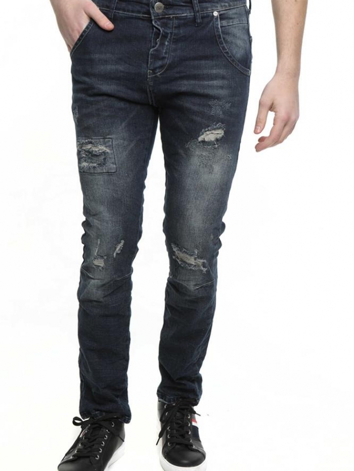 Παντελόνι Jean μπλε με φθορές και ξεβάμματα