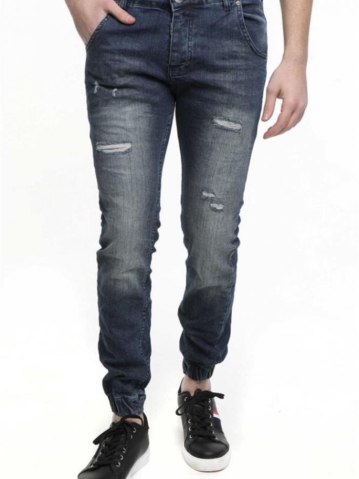 Παντελόνι Jean μπλε με φθορές και λάστιχο