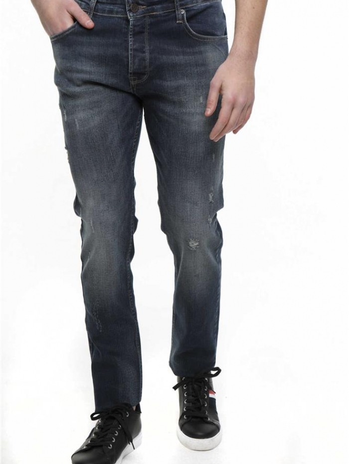 Παντελόνι Jean μπλε με ξεβάμματα