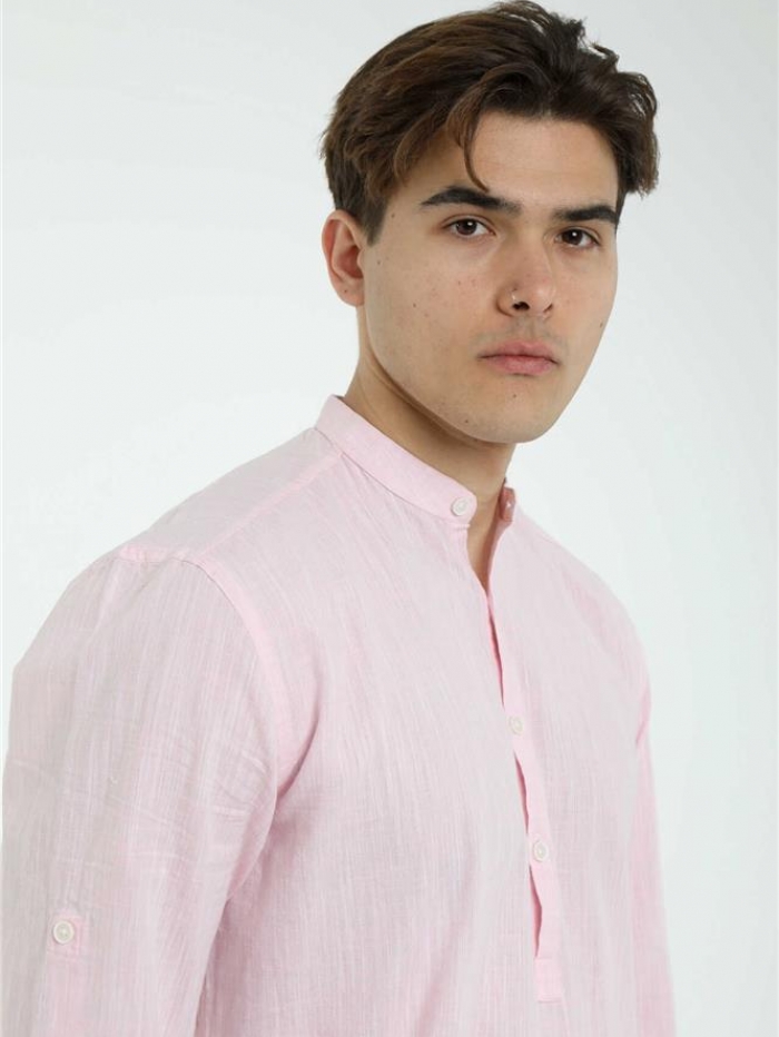 Πουκαμίσα λινή με μάο γιακά, slim fit.