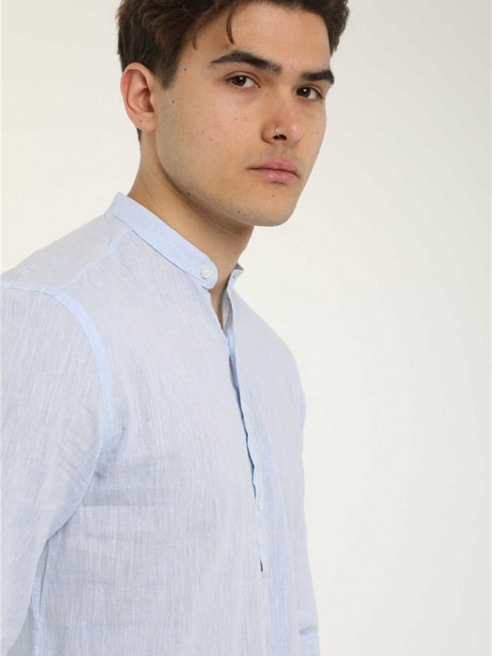 Πουκαμίσα λινή με μάο γιακά, slim fit.