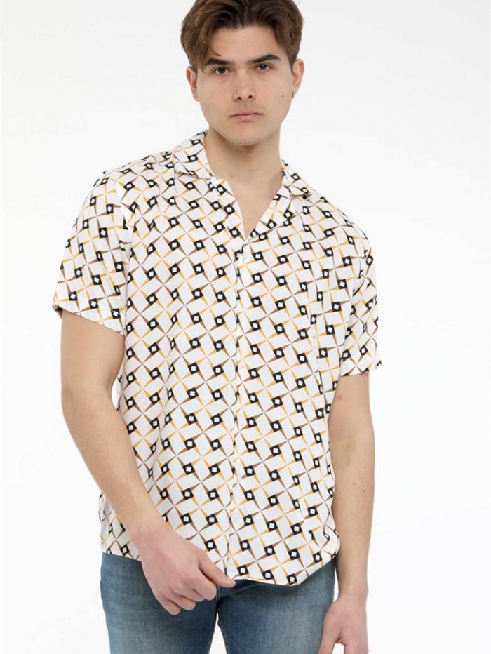 Πουκάμισο κοντομάνικο εμπριμέ, slim fit.