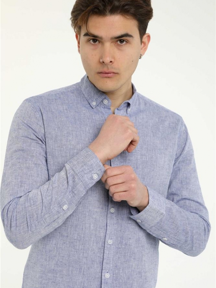 Πουκάμισο λινό με γιακά, slim fit.