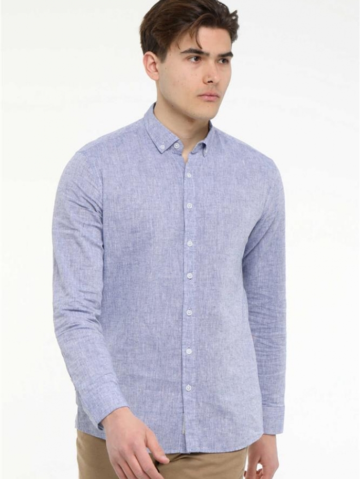 Πουκάμισο λινό με γιακά, slim fit.