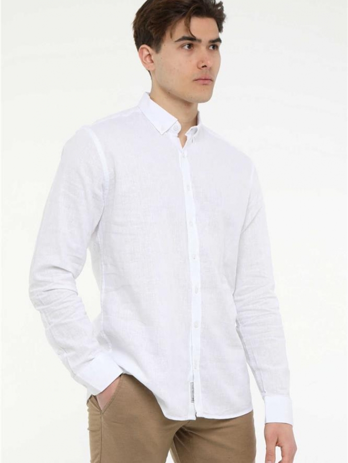 Πουκάμισο λινό με γιακά, slim fit.