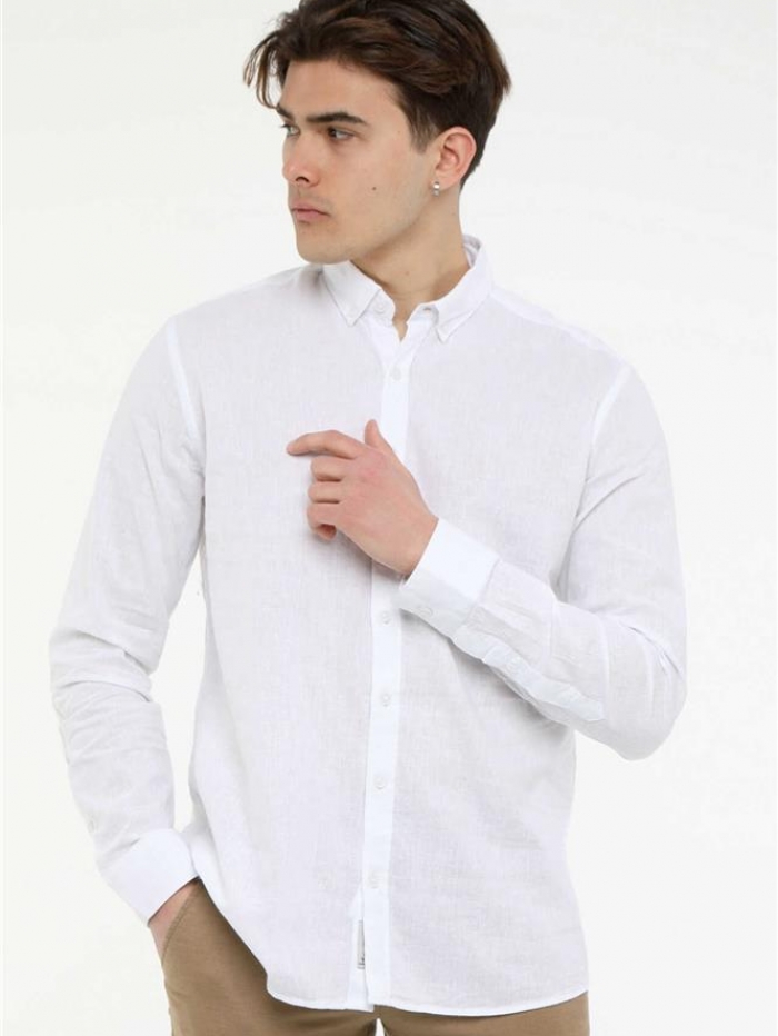 Πουκάμισο λινό με γιακά, slim fit.