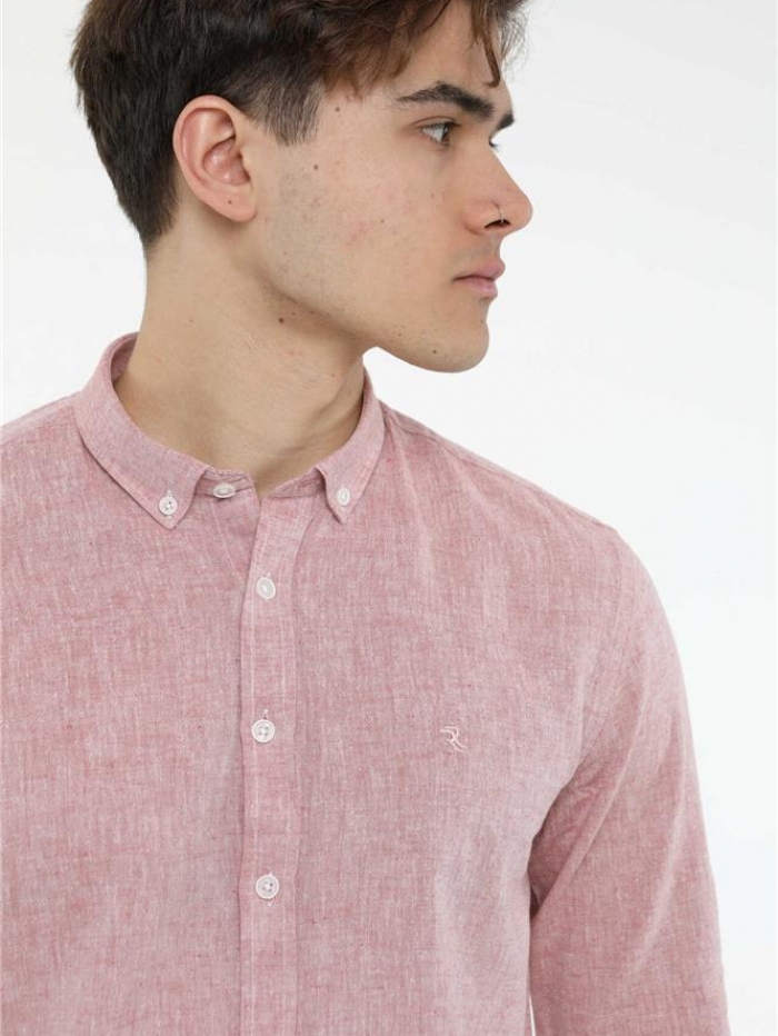 Πουκάμισο λινό με γιακά, slim fit.