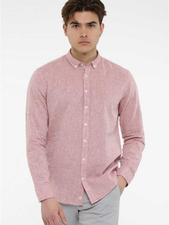 Πουκάμισο λινό με γιακά, slim fit.