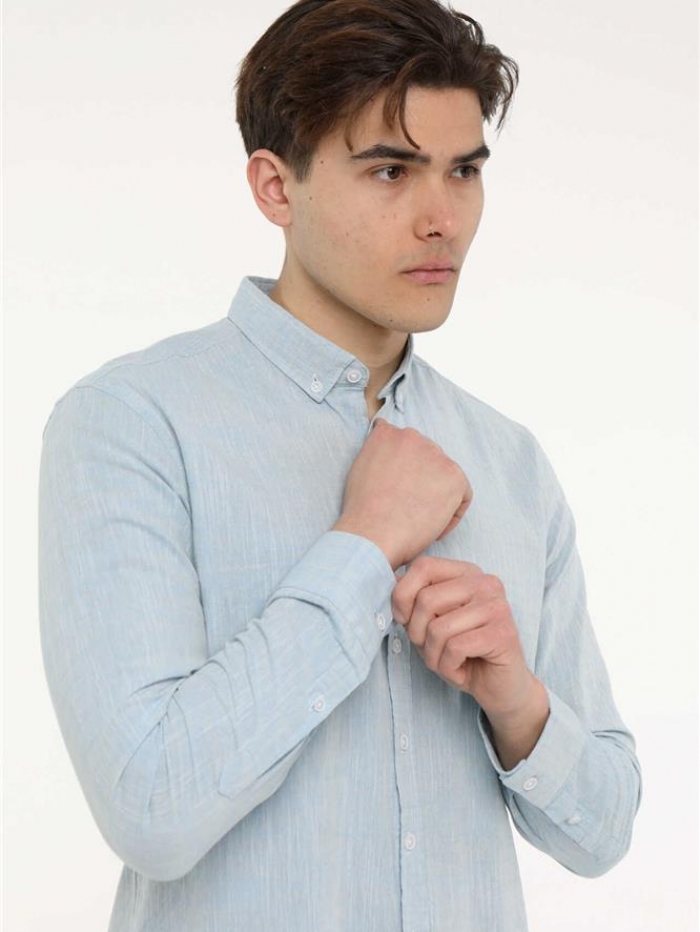 Πουκάμισο λινό με γιακά, slim fit.