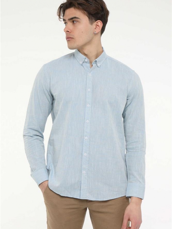 Πουκάμισο λινό με γιακά, slim fit.