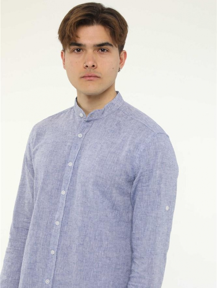 Πουκάμισο λινό με μάο γιακά, slim fit.
