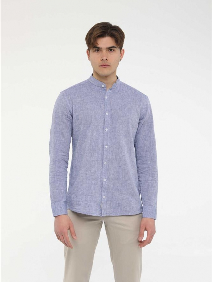 Πουκάμισο λινό με μάο γιακά, slim fit.