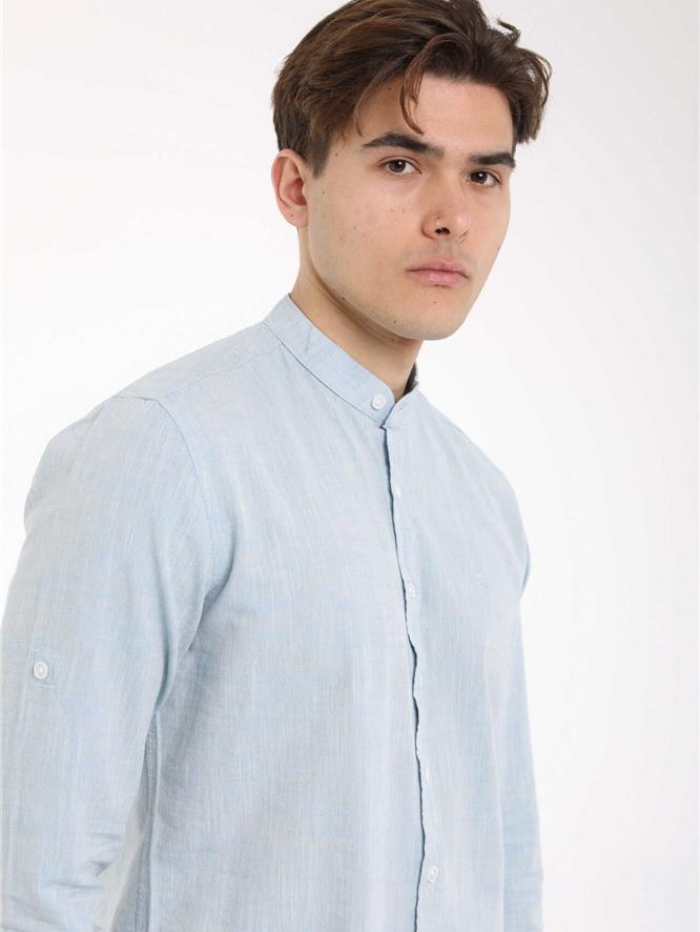 Πουκάμισο λινό με μάο γιακά, slim fit.