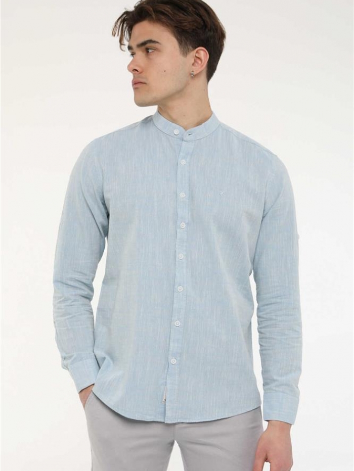 Πουκάμισο λινό με μάο γιακά, slim fit.