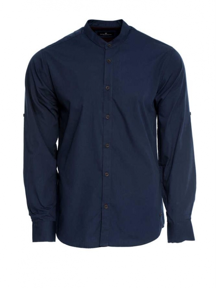 Πουκάμισο μακρυμάνικο, μονόχρωμο με παπαδίστικο γιακά, slim fit Double.