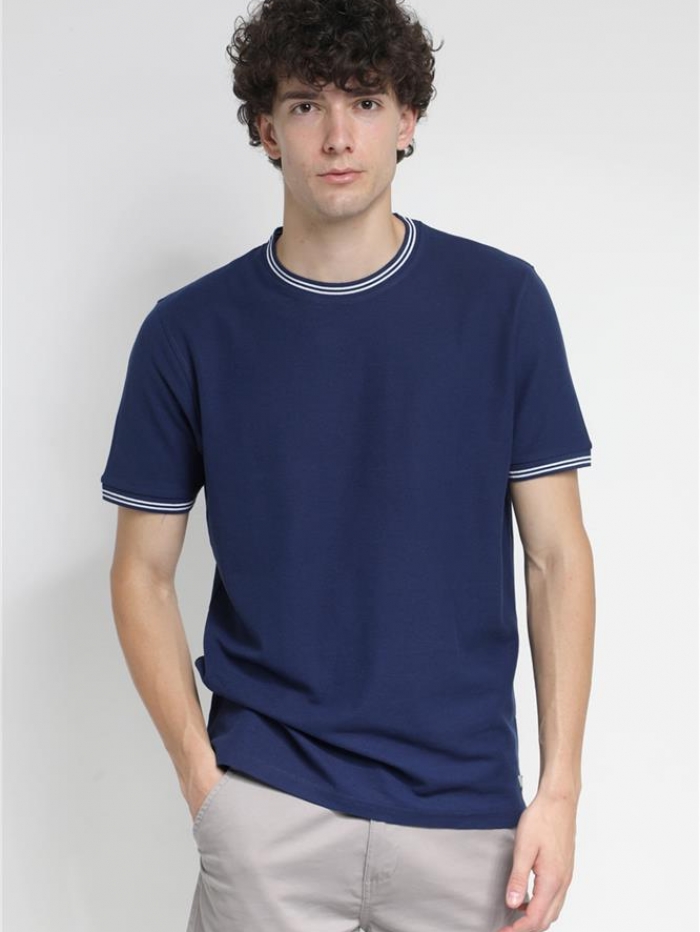 T-shirt πικέ με ριγέ γιακά  Frank Tailor