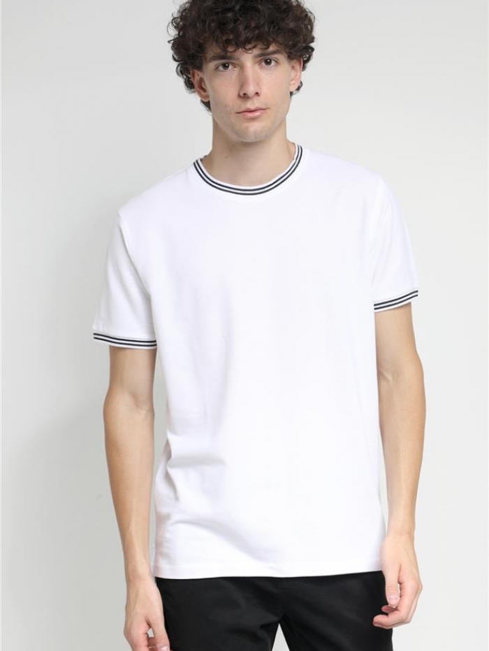 T-shirt πικέ με ριγέ γιακά  Frank Tailor